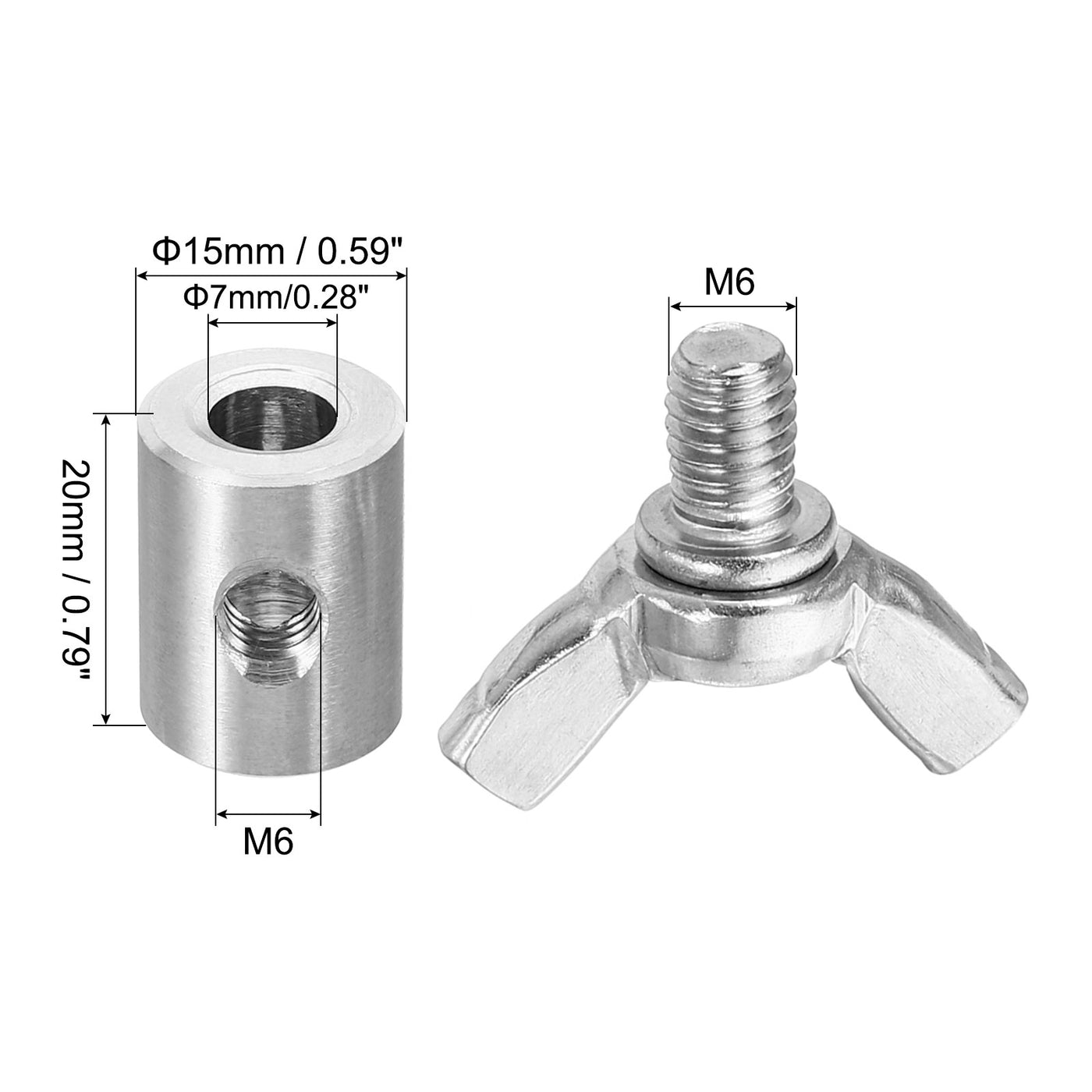 Harfington 7mm Hand Screw Clamp, 2Pcs Single Hole Wire Fasteners Butterfly Screws, Silver