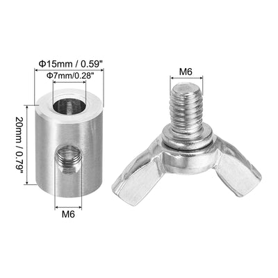 Harfington 7mm Hand Screw Clamp, 2Pcs Single Hole Wire Fasteners Butterfly Screws, Silver