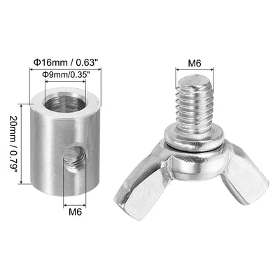 Harfington 9mm Hand Screw Clamp, 2Pcs Single Hole Wire Fasteners Butterfly Screws, Silver