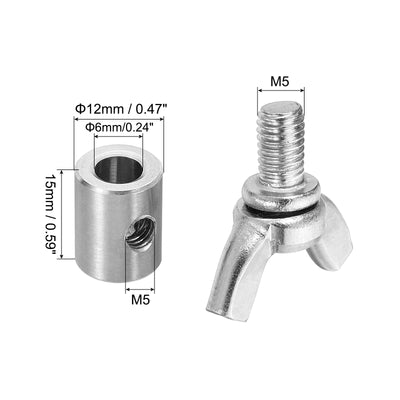 Harfington 6mm Hand Screw Clamp, 3Pcs Single Hole Wire Fasteners Butterfly Screws, Silver