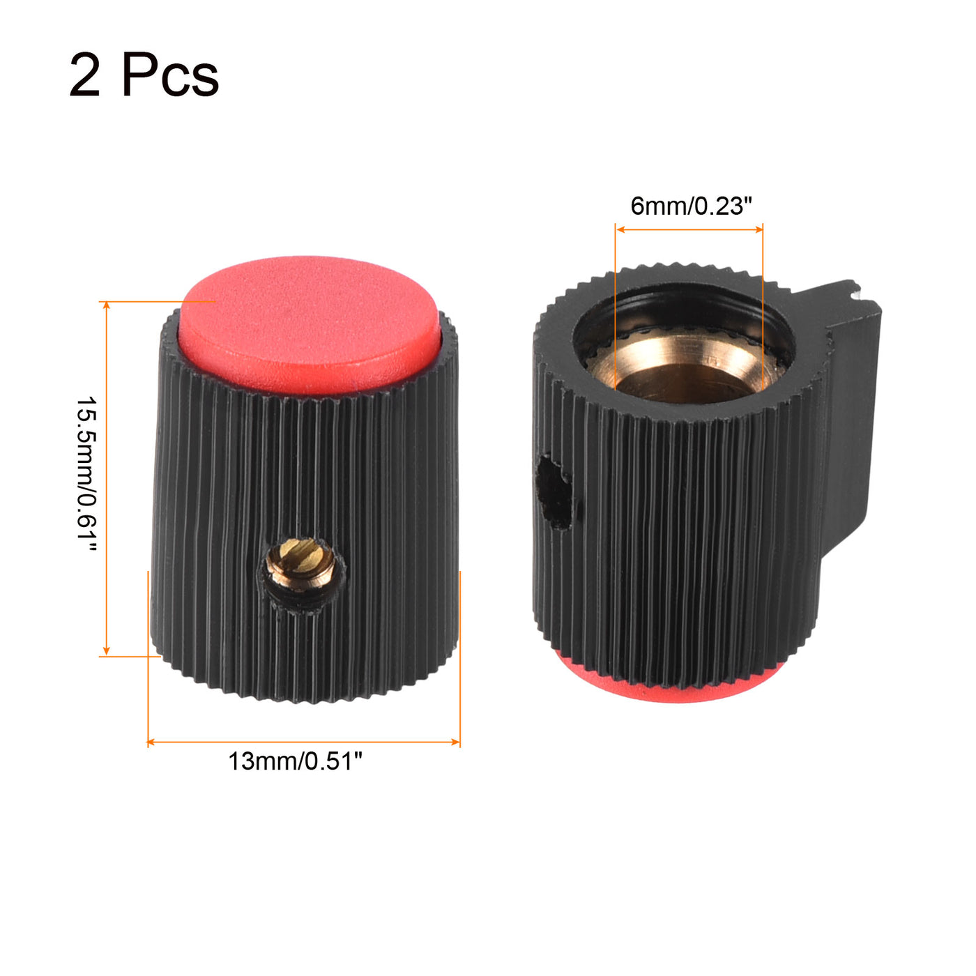 Harfington Potentiometer Knobs Bakelite 13x15.5mm 6mm Hole with 2 Set Screw Black Red 2PCS