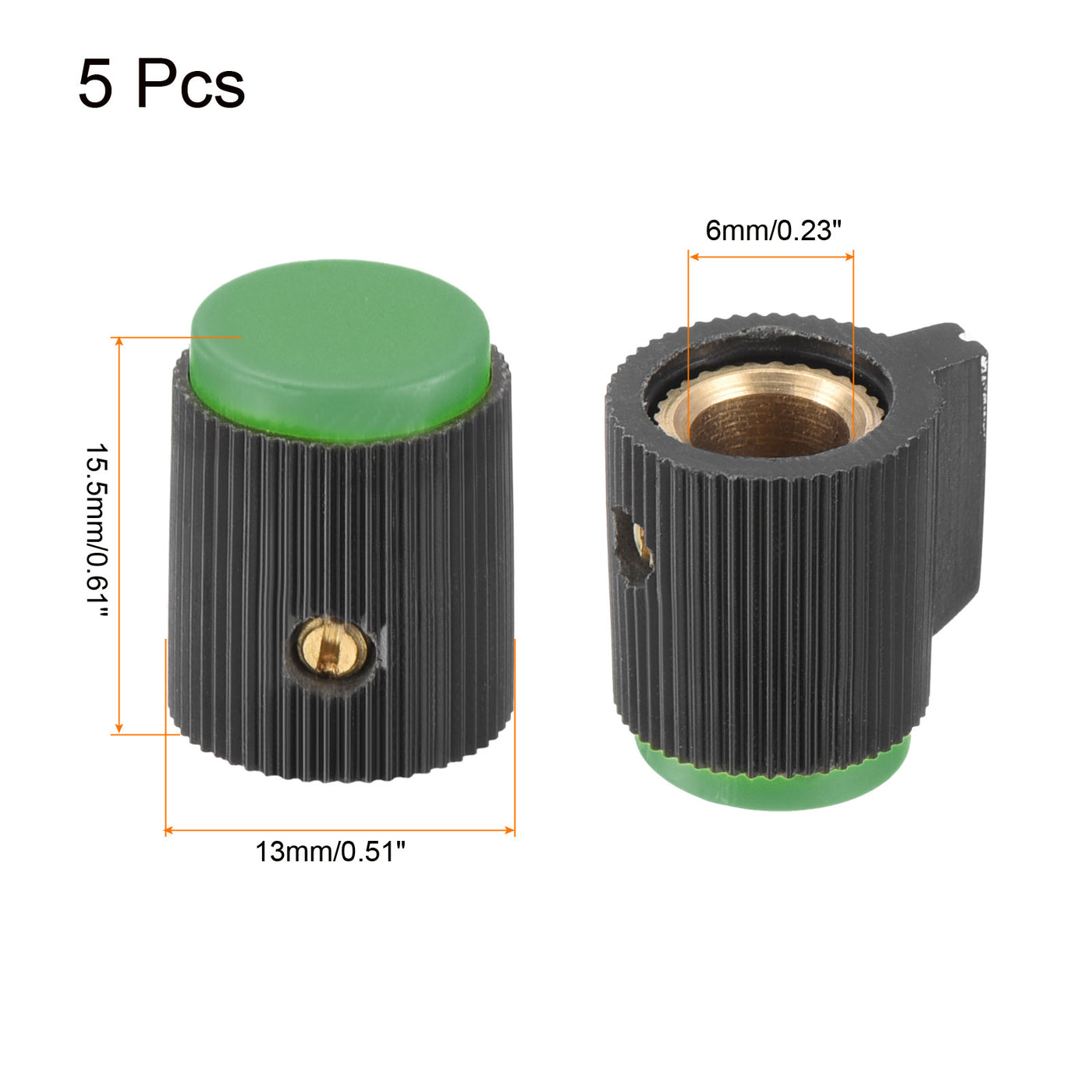 Harfington Potentiometer Knobs Bakelite 13x15.5mm 6mm  with 5pcs Set Screw Black Green 5PCS