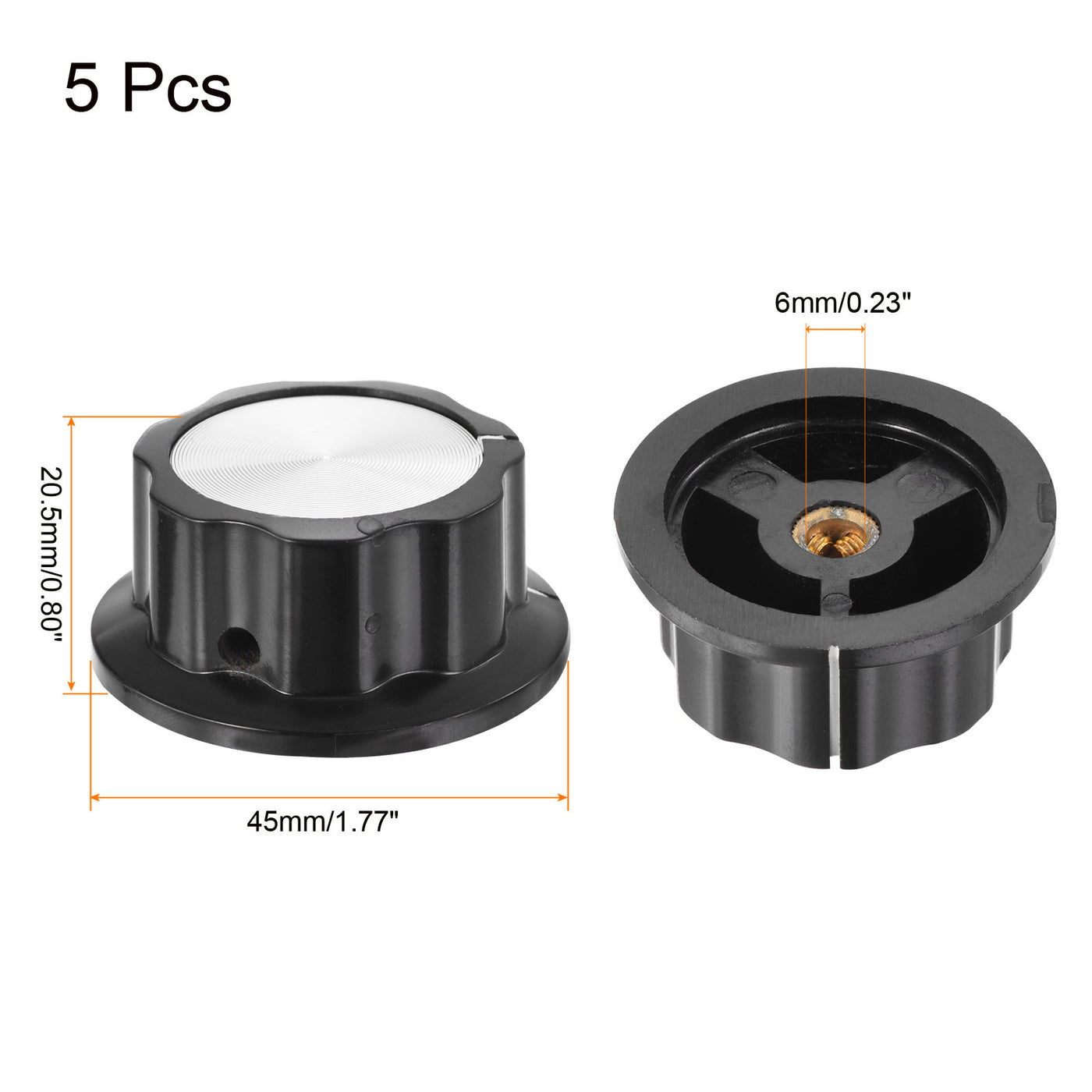 Harfington Potentiometer Knobs Aluminium Alloy 45x20.5mm 6mm with 5pcs Set Screw Black 5PCS