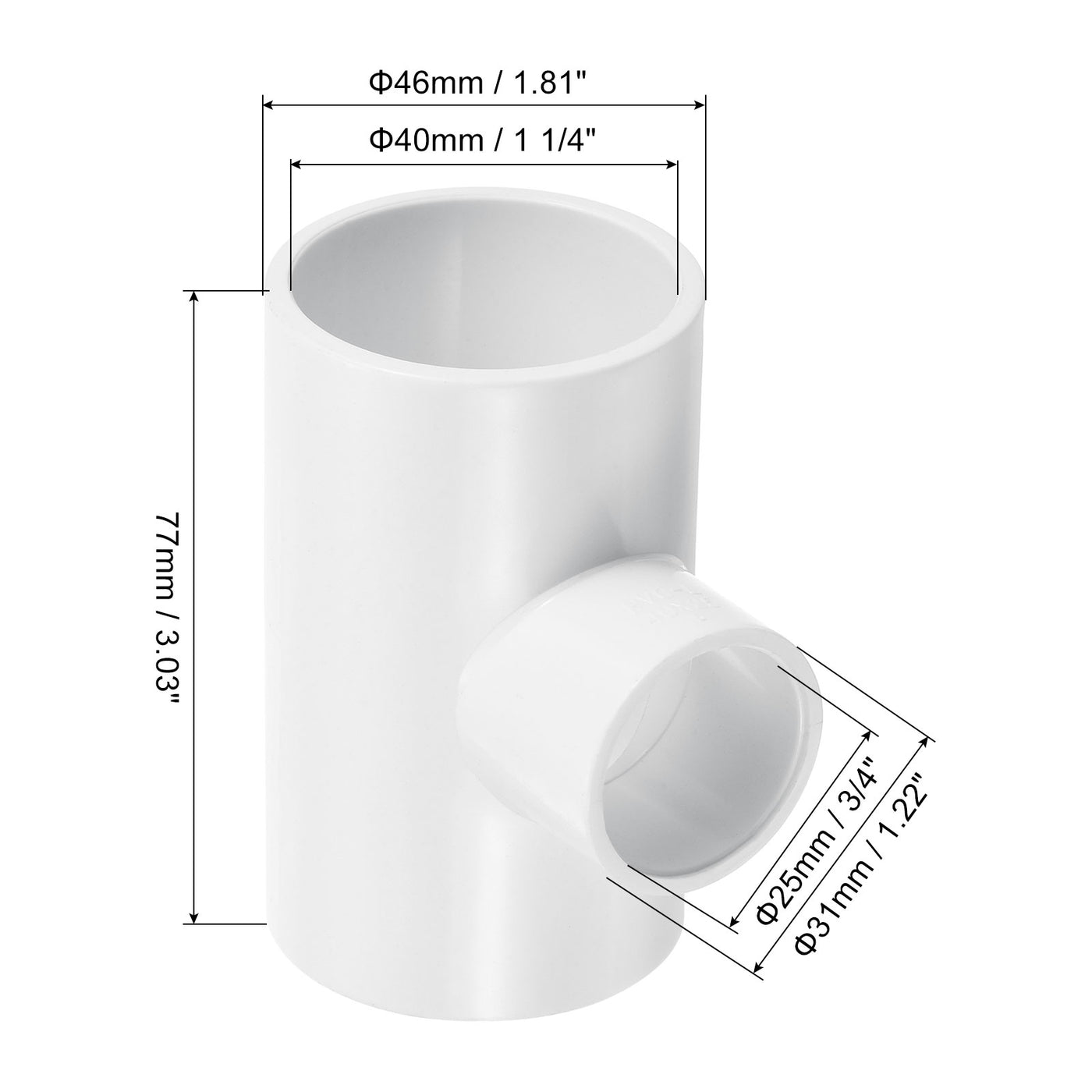 Harfington 1 1/4" x 3/4" 3 Way Tee Pipe Fittings UPVC, Joint Coupling Pipe Adapter, White