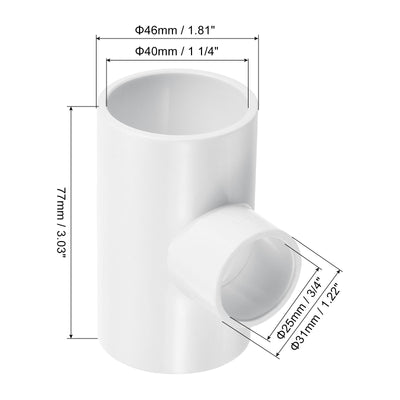 Harfington 1 1/4" x 3/4" 3 Way Tee Pipe Fittings UPVC, Joint Coupling Pipe Adapter, White