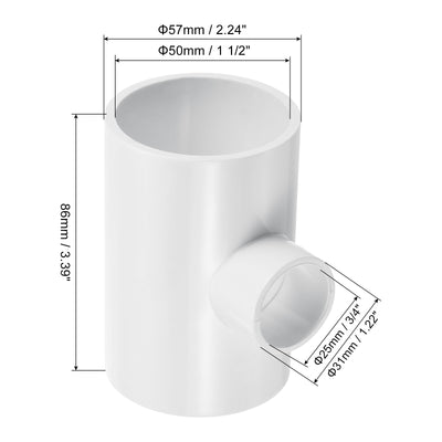 Harfington 1 1/2" x 3/4" 3 Way Tee Pipe Fittings UPVC, Joint Coupling Pipe Adapter, White