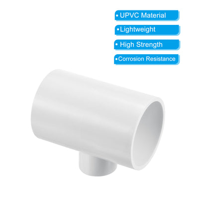 Harfington 1 1/2" x 3/4" 3 Way Tee Pipe Fittings UPVC, Joint Coupling Pipe Adapter, White