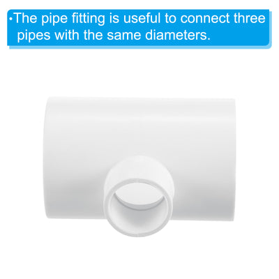 Harfington 1 1/2" x 3/4" 3 Way Tee Pipe Fittings UPVC, Joint Coupling Pipe Adapter, White