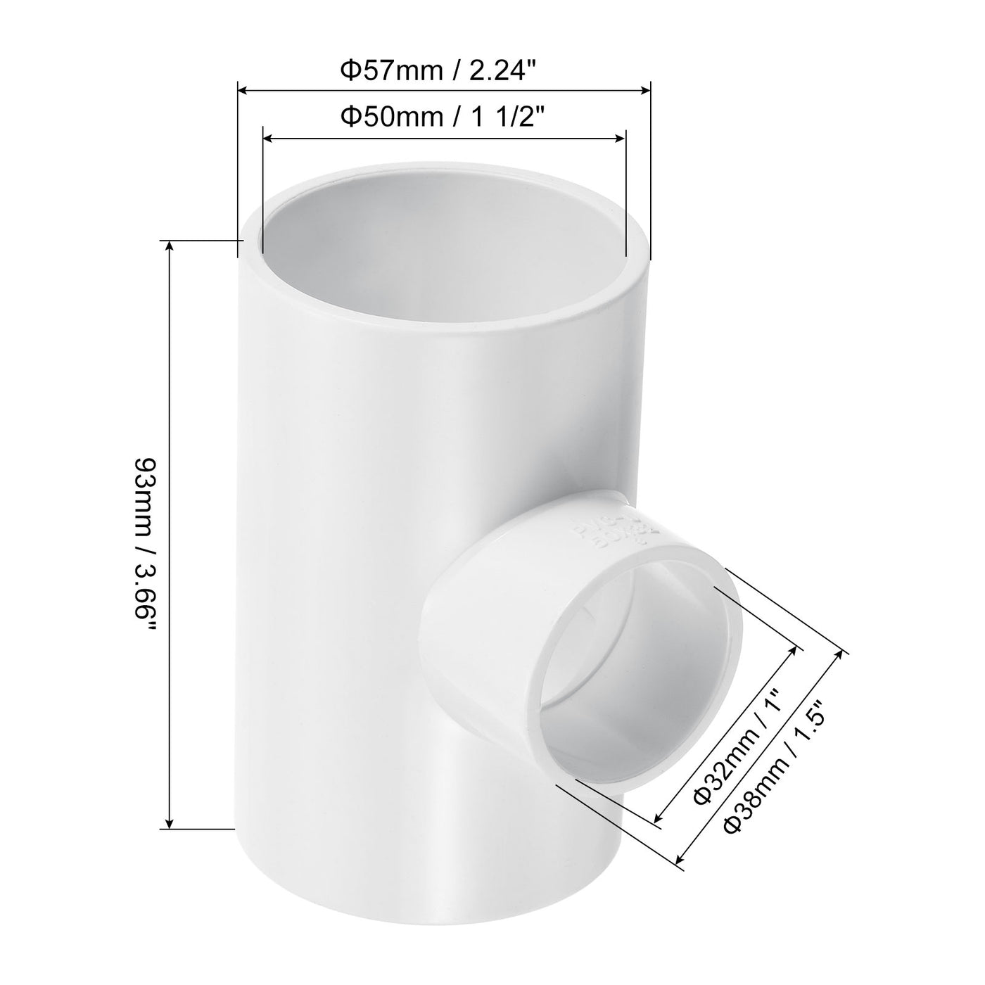 Harfington 1 1/2" x 1" 3 Way Tee Pipe Fittings UPVC, 3 Pack Joint Coupling Pipe, White