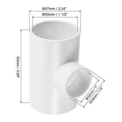 Harfington 1 1/2" x 1" 3 Way Tee Pipe Fittings UPVC, 3 Pack Joint Coupling Pipe, White