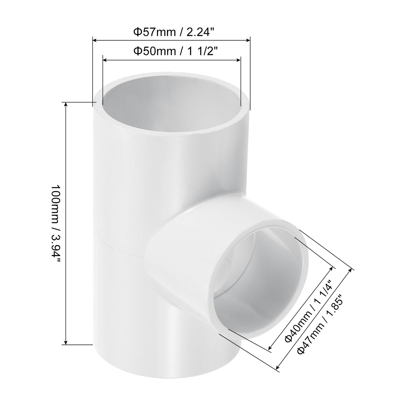 Harfington 1 1/2" x 1 1/4" 3 Way Tee Pipe Fittings UPVC, 3 Pack Joint Coupling Pipe, White