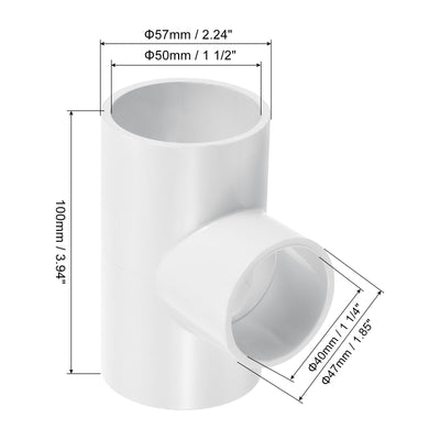 Harfington 1 1/2" x 1 1/4" 3 Way Tee Pipe Fittings UPVC, 3 Pack Joint Coupling Pipe, White