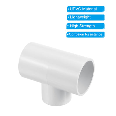 Harfington 1 1/2" x 1 1/4" 3 Way Tee Pipe Fittings UPVC, 3 Pack Joint Coupling Pipe, White