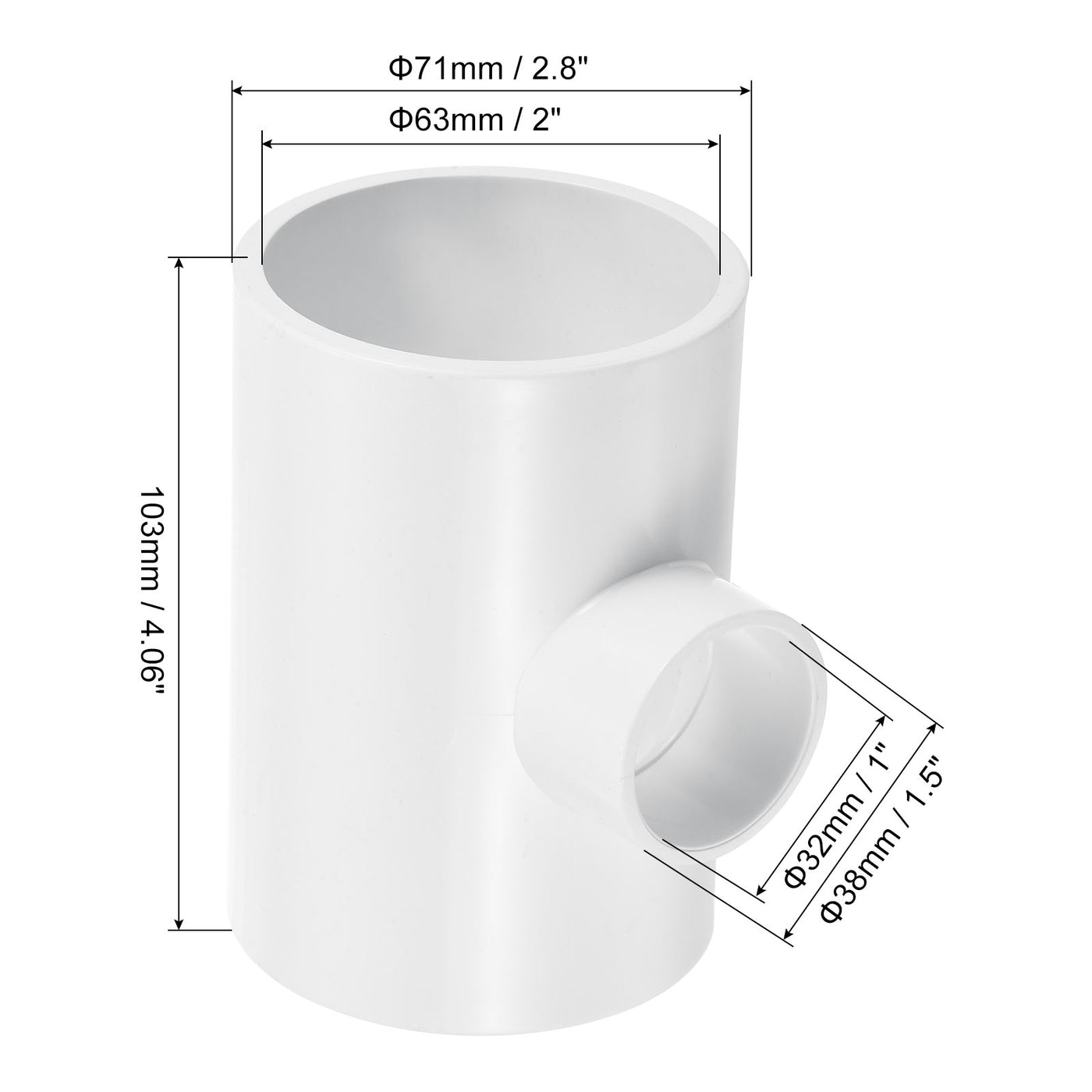 Harfington 2"x1" 3 Weg T-Stück Rohrverbinder UPVC Gelenk Kupplung Leitung Adapter für Leitung Anschluss Weiß