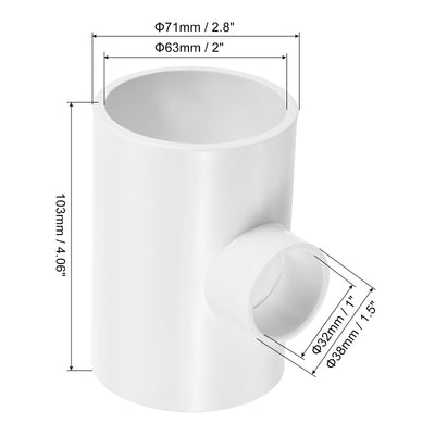 Harfington 2"x1" 3 Weg T-Stück Rohrverbinder UPVC Gelenk Kupplung Leitung Adapter für Leitung Anschluss Weiß