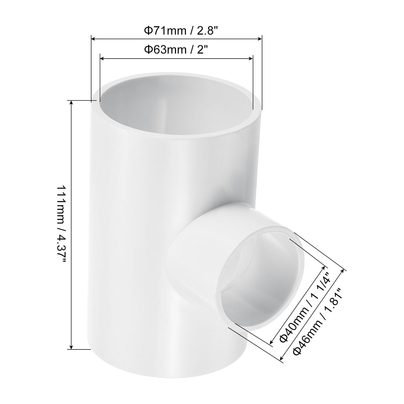 Harfington 2" x 1 1/4" 3 Way Tee Pipe Fittings UPVC, 2 Pack Joint Coupling Pipe, White