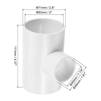 Harfington 2" x 1 1/4" 3 Way Tee Pipe Fittings UPVC, 2 Pack Joint Coupling Pipe, White