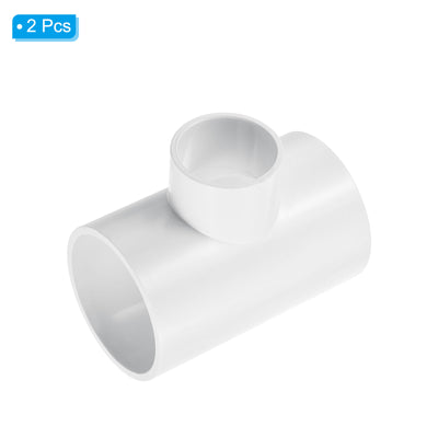 Harfington 2" x 1 1/4" 3 Way Tee Pipe Fittings UPVC, 2 Pack Joint Coupling Pipe, White