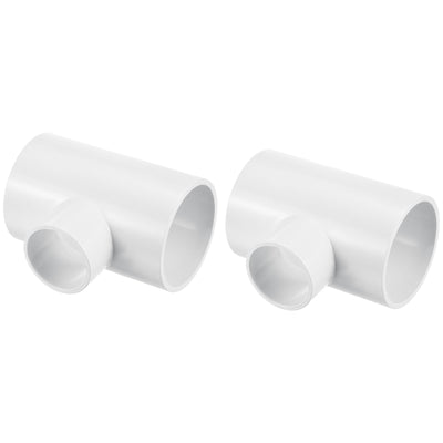 Harfington 2" x 1 1/4" 3 Way Tee Pipe Fittings UPVC, 2 Pack Joint Coupling Pipe, White