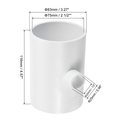 Harfington 2 1/2" x 1/2" 3 Way Tee Pipe Fittings UPVC, 2 Pack Joint Coupling Pipe, White