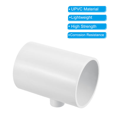 Harfington 2 1/2" x 1/2" 3 Way Tee Pipe Fittings UPVC, 2 Pack Joint Coupling Pipe, White