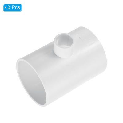 Harfington 2 1/2" x 3/4" 3 Way Tee Pipe Fittings UPVC, 3 Pack Joint Coupling Pipe, White