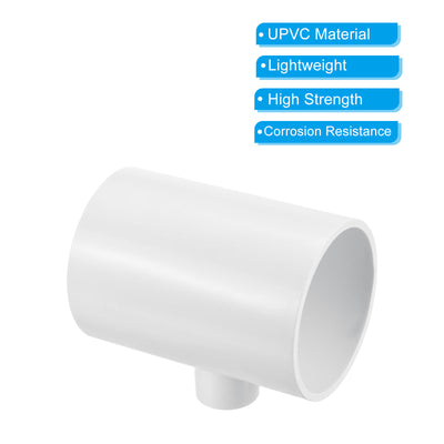 Harfington 2 1/2" x 3/4" 3 Way Tee Pipe Fittings UPVC, 3 Pack Joint Coupling Pipe, White