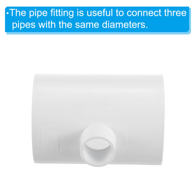 Harfington 2 1/2" x 3/4" 3 Way Tee Pipe Fittings UPVC, 3 Pack Joint Coupling Pipe, White