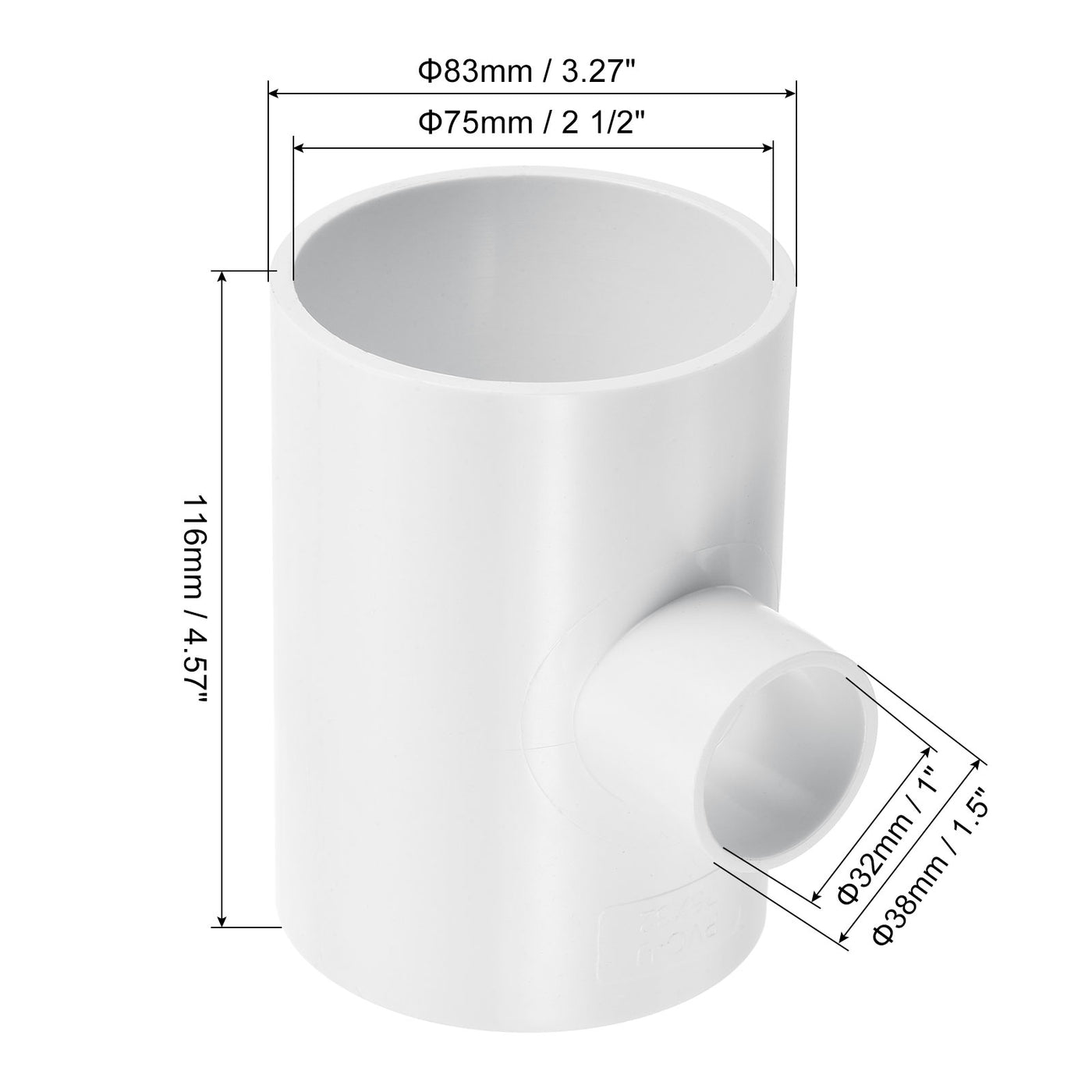 Harfington 2 1/2" x 1" 3 Way Tee Pipe Fittings UPVC, 3 Pack Joint Coupling Pipe, White