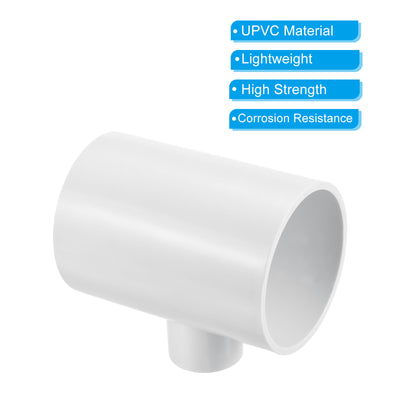 Harfington 2 1/2" x 1" 3 Way Tee Pipe Fittings UPVC, 3 Pack Joint Coupling Pipe, White