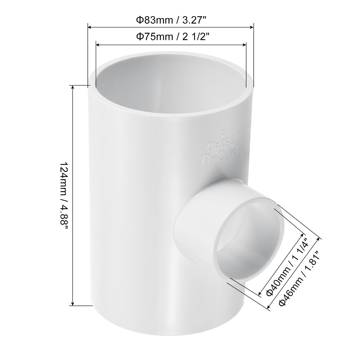 Harfington 2 1/2" x 1 1/4" 3 Way Tee Pipe Fittings UPVC, 2 Pack Joint Coupling Pipe, White