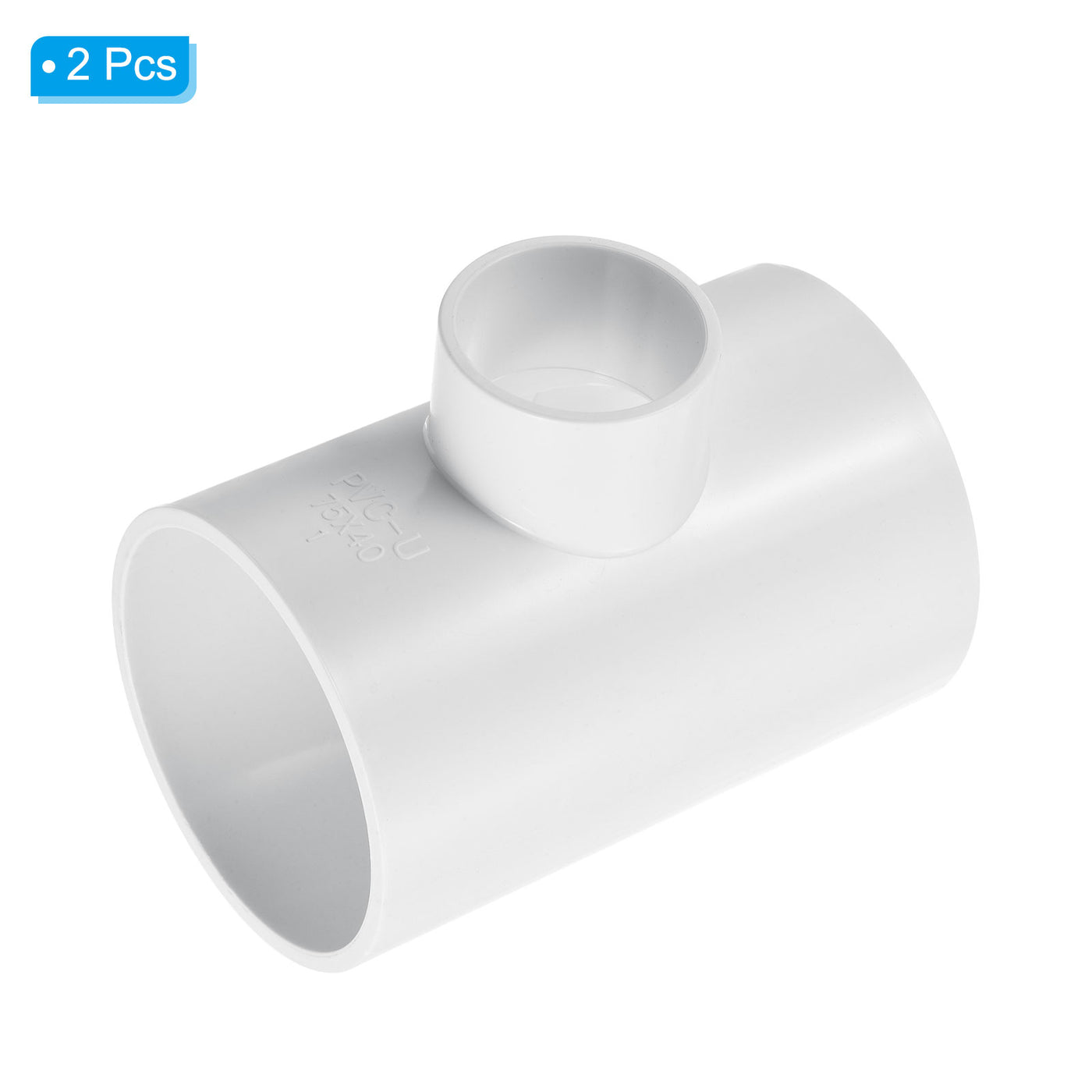 Harfington 2 1/2" x 1 1/4" 3 Way Tee Pipe Fittings UPVC, 2 Pack Joint Coupling Pipe, White