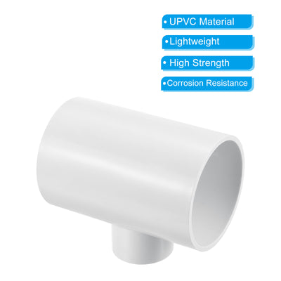 Harfington 2 1/2" x 1 1/4" 3 Way Tee Pipe Fittings UPVC, 2 Pack Joint Coupling Pipe, White