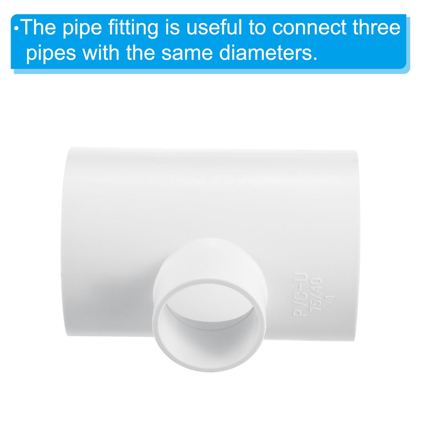 Harfington 2 1/2" x 1 1/4" 3 Way Tee Pipe Fittings UPVC, 2 Pack Joint Coupling Pipe, White