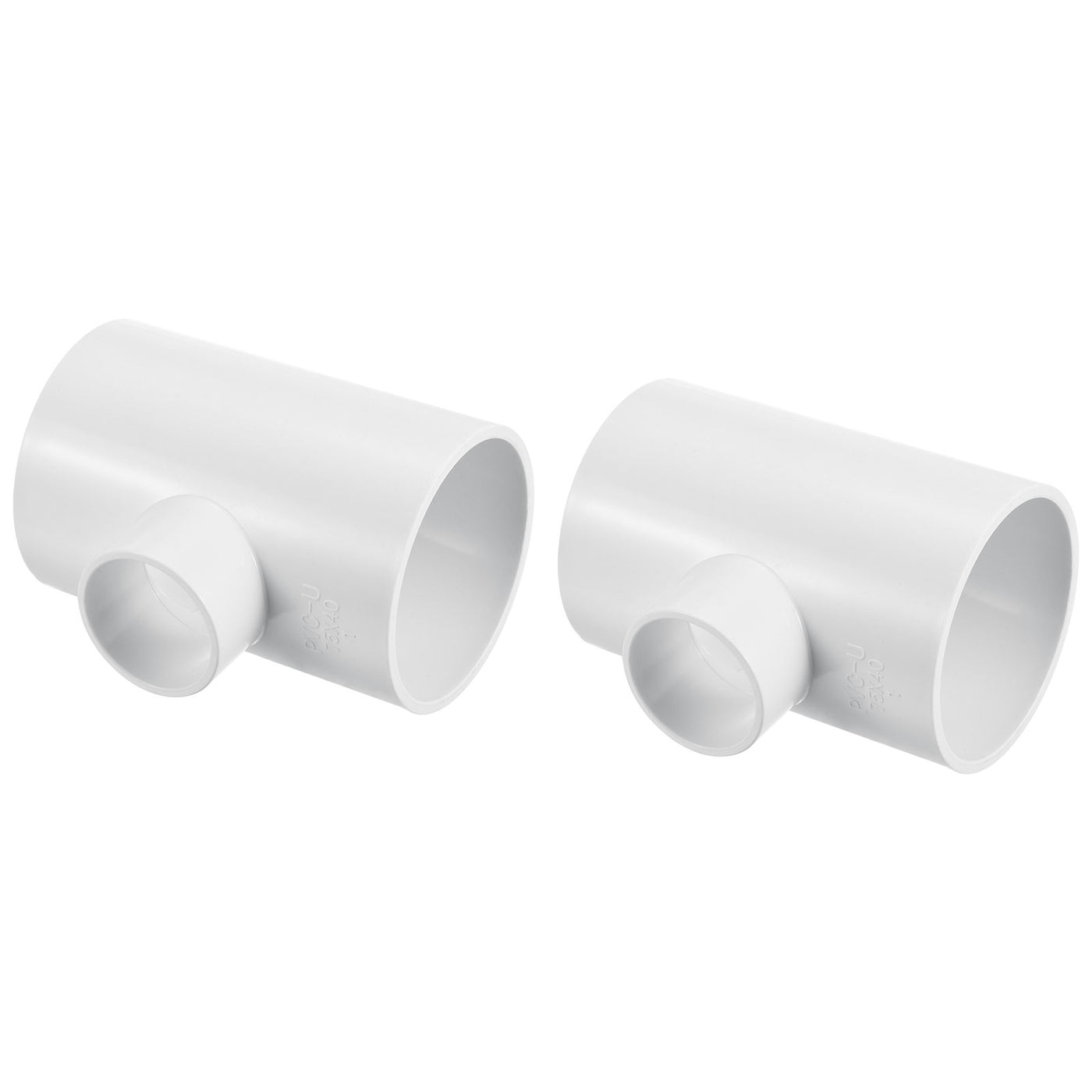 Harfington 2 1/2" x 1 1/4" 3 Way Tee Pipe Fittings UPVC, 2 Pack Joint Coupling Pipe, White