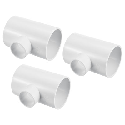 Harfington 2 1/2" x 1 1/4" 3 Way Tee Pipe Fittings UPVC, 3 Pack Joint Coupling Pipe, White