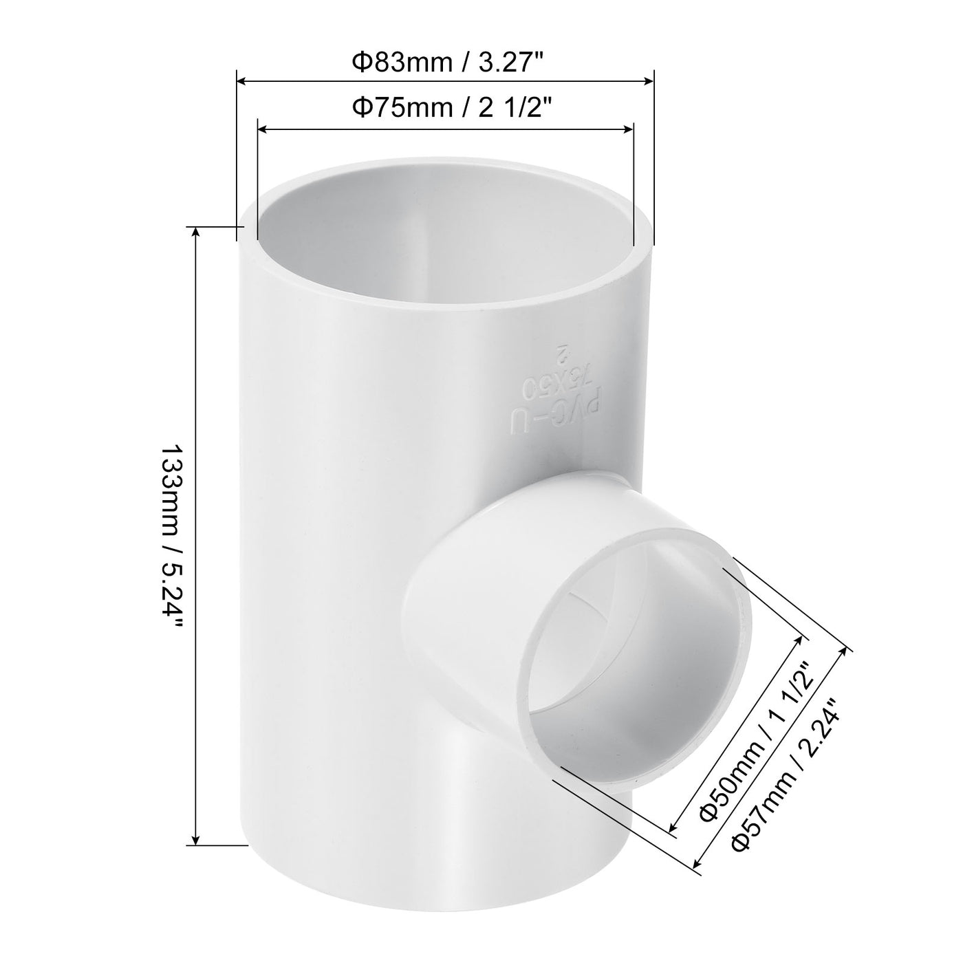 Harfington 2 1/2"x1 1/2" 3 Weg T-Stück Rohrverbinder UPVC Gelenk Kupplung Leitung Adapter für Leitung Anschluss Weiß