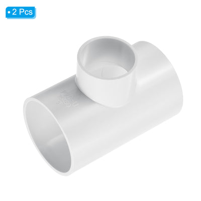 Harfington 2 1/2" x 1 1/2" 3 Way Tee Pipe Fittings UPVC, 2 Pack Joint Coupling Pipe, White