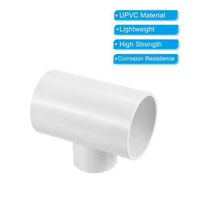 Harfington 2 1/2" x 1 1/2" 3 Way Tee Pipe Fittings UPVC, 2 Pack Joint Coupling Pipe, White