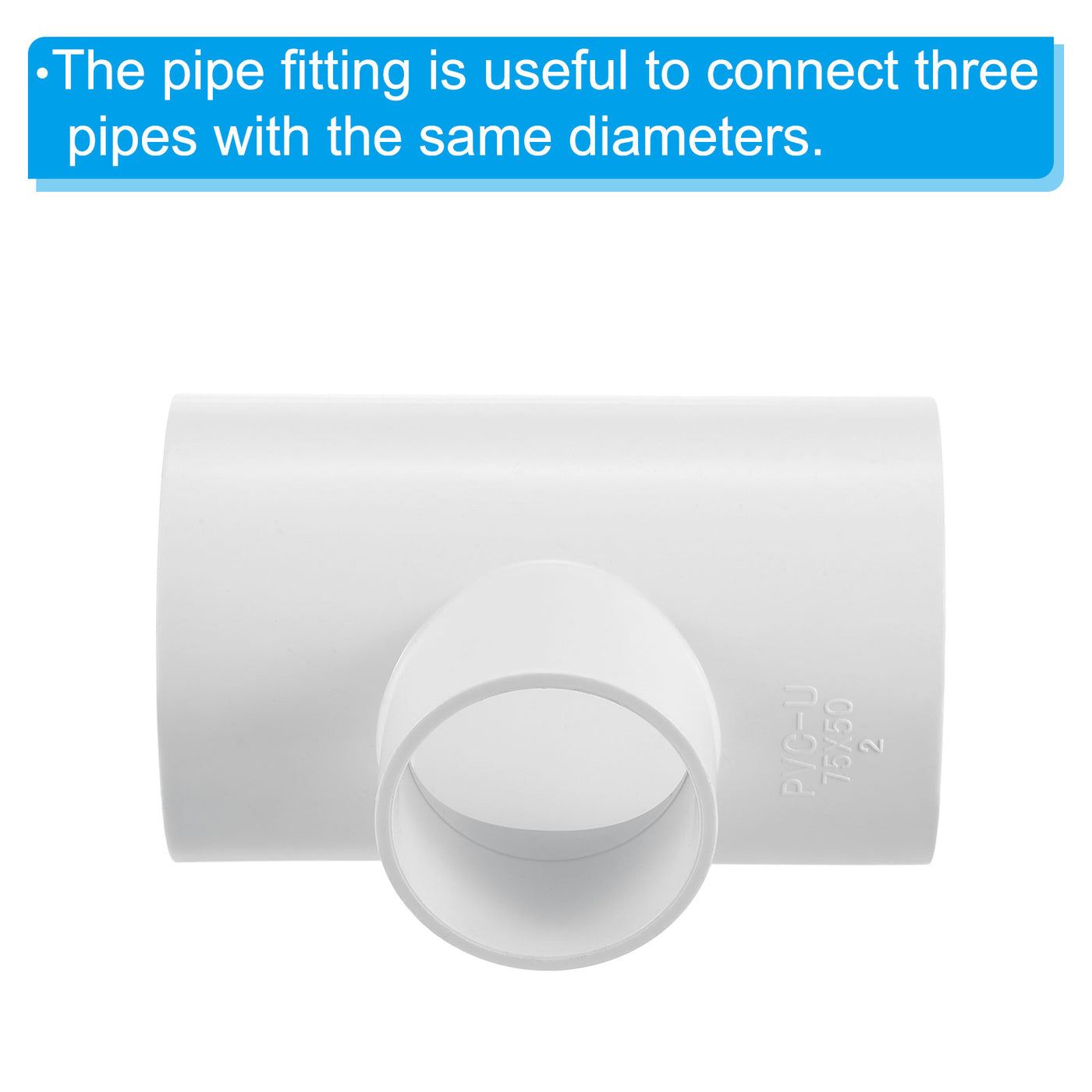 Harfington 2 1/2" x 1 1/2" 3 Way Tee Pipe Fittings UPVC, 2 Pack Joint Coupling Pipe, White