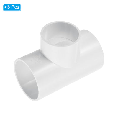 Harfington 2 1/2" x 2" 3 Way Tee Pipe Fittings UPVC, 3 Pack Joint Coupling Pipe, White