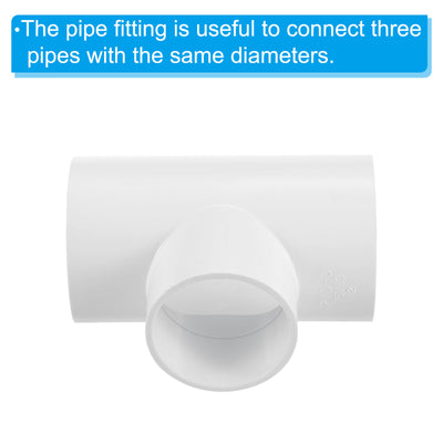 Harfington 2 1/2" x 2" 3 Way Tee Pipe Fittings UPVC, 3 Pack Joint Coupling Pipe, White