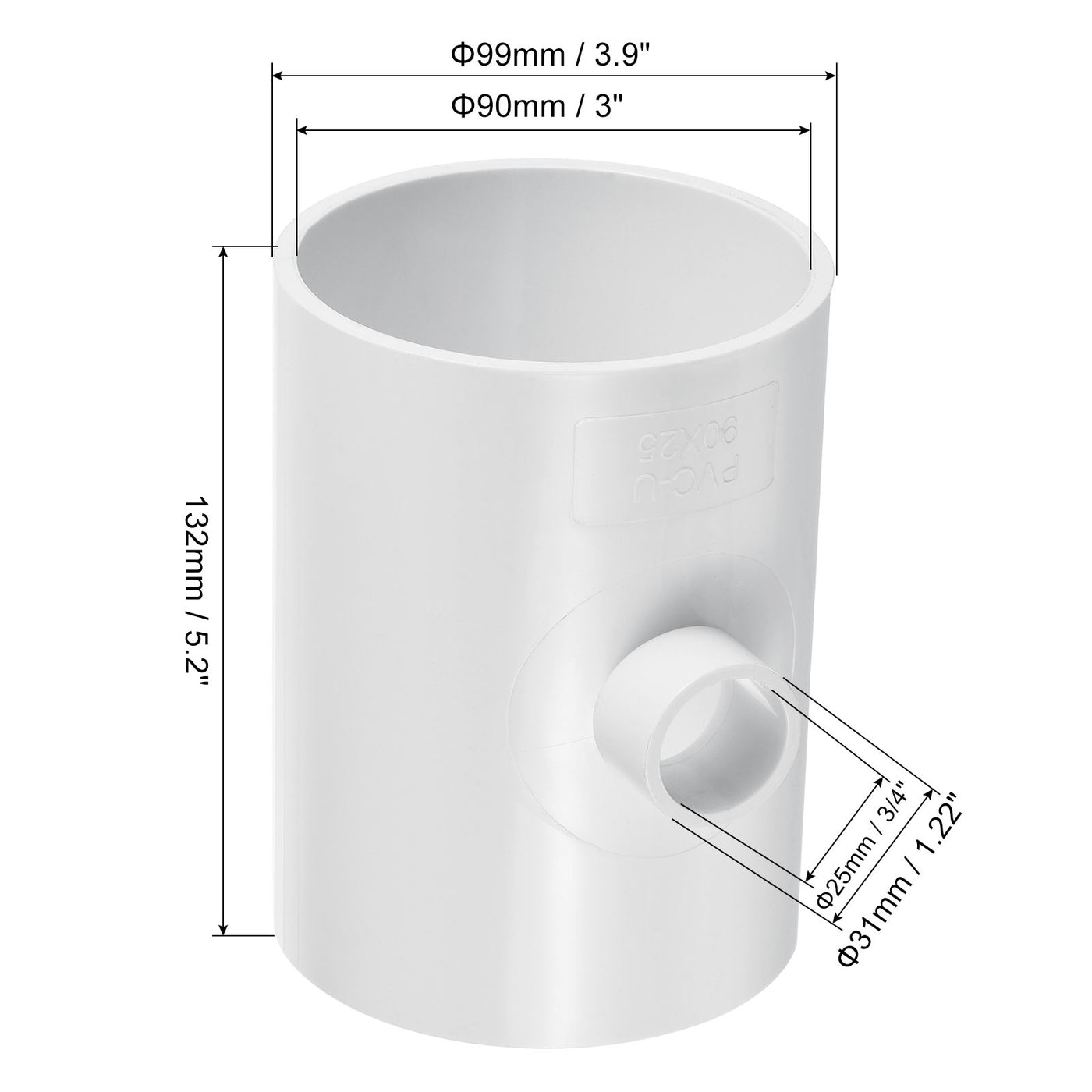 Harfington 3"x3/4" 3 Weg T-Stück Rohrverbinder UPVC Gelenk Kupplung Leitung Adapter für Leitung Anschluss Weiß