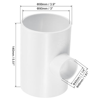 Harfington 3" x 1 1/4" 3 Way Tee Pipe Fittings UPVC, 2 Pack Joint Coupling Pipe, White