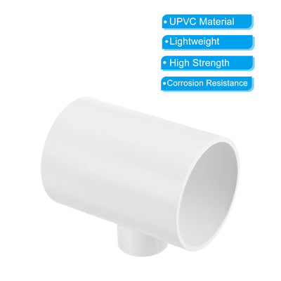 Harfington 3" x 1 1/4" 3 Way Tee Pipe Fittings UPVC, 2 Pack Joint Coupling Pipe, White