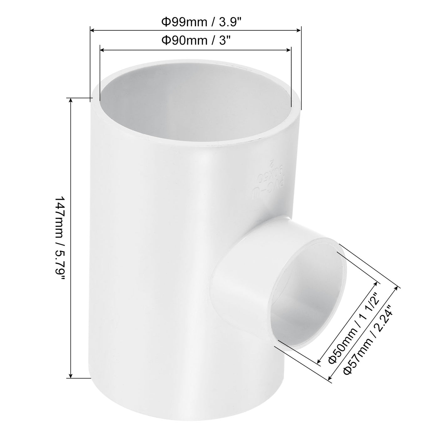 Harfington 3"x1 1/2" 2Pack 3 Weg T-Stück Rohrverbinder UPVC Gelenk Kupplung Leitung Adapter für Leitung Anschluss Weiß