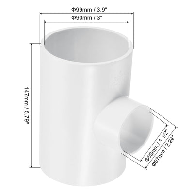 Harfington 3"x1 1/2" 2Pack 3 Weg T-Stück Rohrverbinder UPVC Gelenk Kupplung Leitung Adapter für Leitung Anschluss Weiß