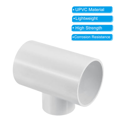 Harfington 3" x 2" 3 Way Tee Pipe Fittings UPVC, Joint Coupling Pipe Adapter, White