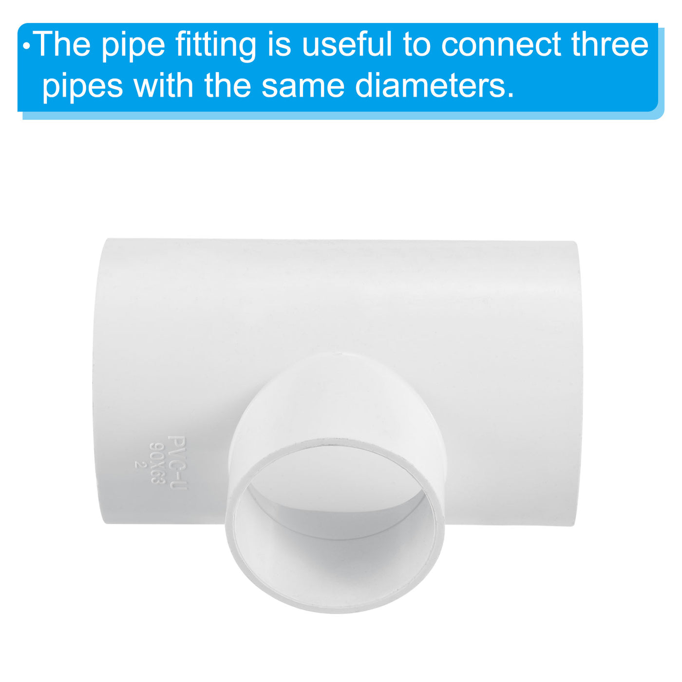 Harfington 3" x 2" 3 Way Tee Pipe Fittings UPVC, Joint Coupling Pipe Adapter, White