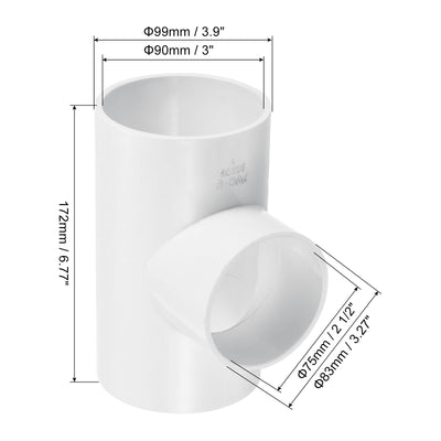 Harfington 3" x 2 1/2" 3 Way Tee Pipe Fittings UPVC, 2 Pack Joint Coupling Pipe, White